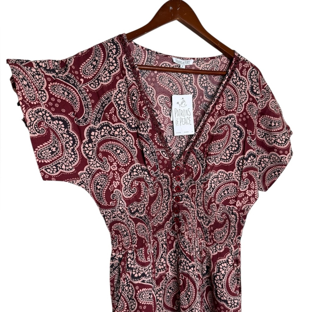 Patrons of Peace 100% Rayon Floral Paisley Wide Leg Jumpsuit NEW - Picture 3 of 10